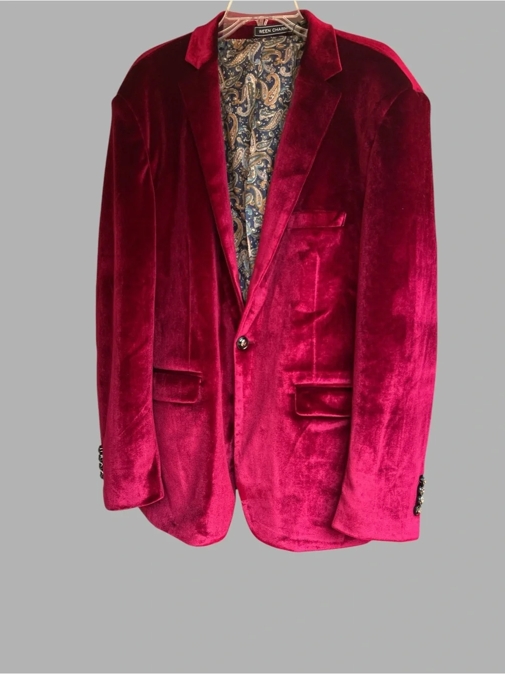 Men's Velvet Blazer in Rich Magenta - Single-Breasted Sport Coat